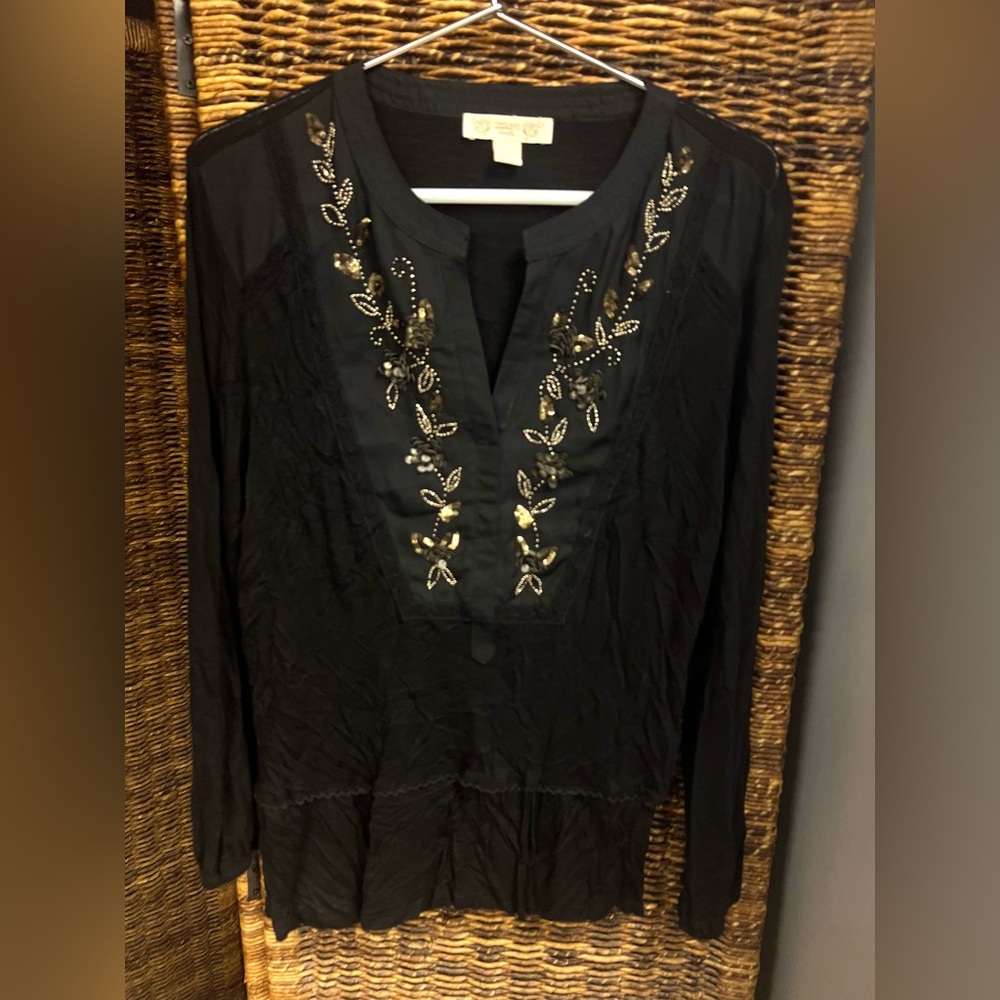 Vintage America Blues- Womens Top, Black, Sheer‎ fabric, Size: Large